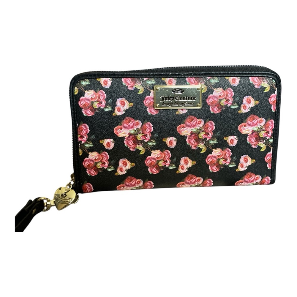 Juicy Couture Black and Pink Floral Wristlet EUC - Picture 2 of 5